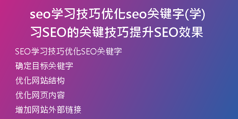 seo学习技巧优化seo关键字(学习SEO的关键技巧提升SEO效果)