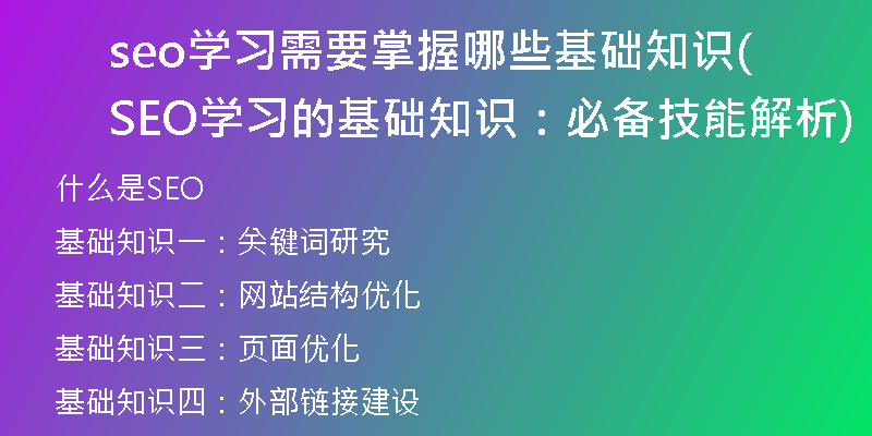 seo学习需要掌握哪些基础知识(SEO学习的基础知识：必备技能解析)