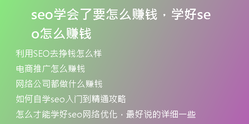 seo学会了要怎么赚钱，学好seo怎么赚钱