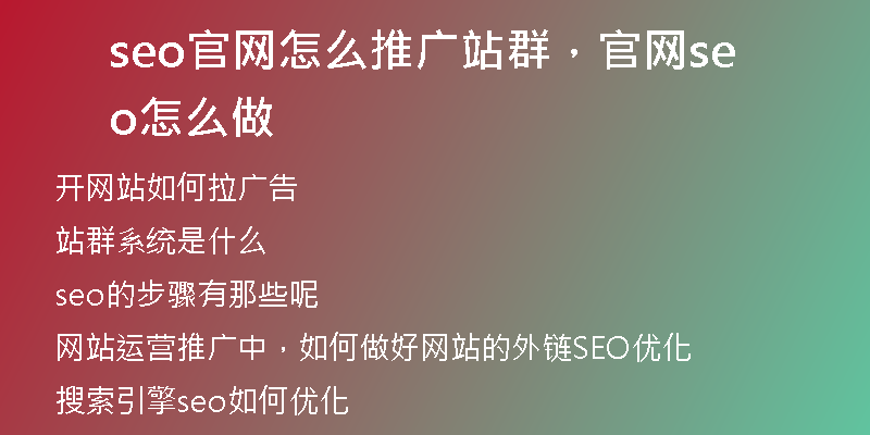 seo官网怎么推广站群，官网seo怎么做