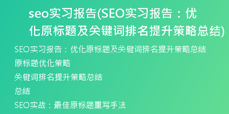 seo实习报告(SEO实习报告：优化原标题及关键词排名提升策略总结)