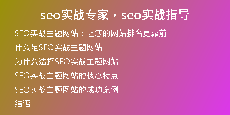 seo实战专家，seo实战指导