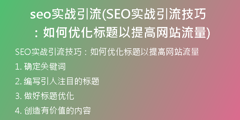 seo实战引流(SEO实战引流技巧：如何优化标题以提高网站流量)