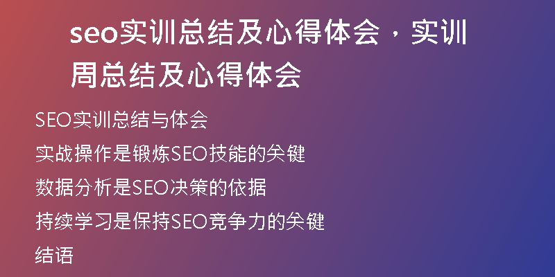 seo实训总结及心得体会，实训周总结及心得体会