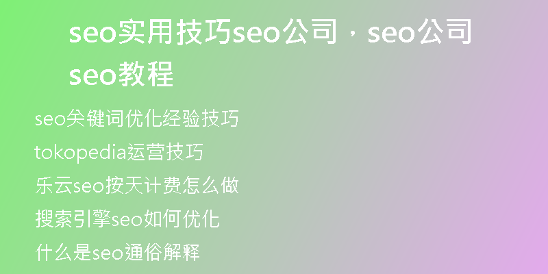seo实用技巧seo公司，seo公司seo教程