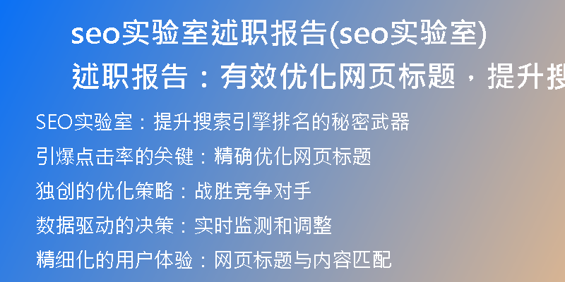 seo实验室述职报告(seo实验室述职报告：有效优化网页标题，提升搜索引擎排名)