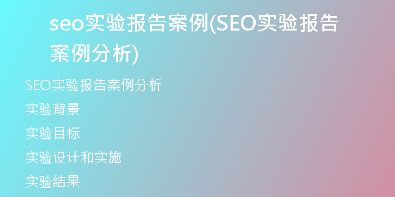 seo实验报告案例(SEO实验报告案例分析)
