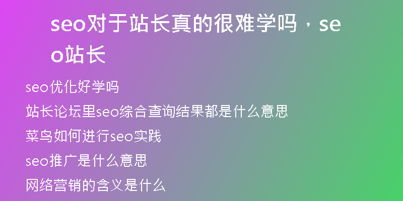 seo对于站长真的很难学吗，seo 站长