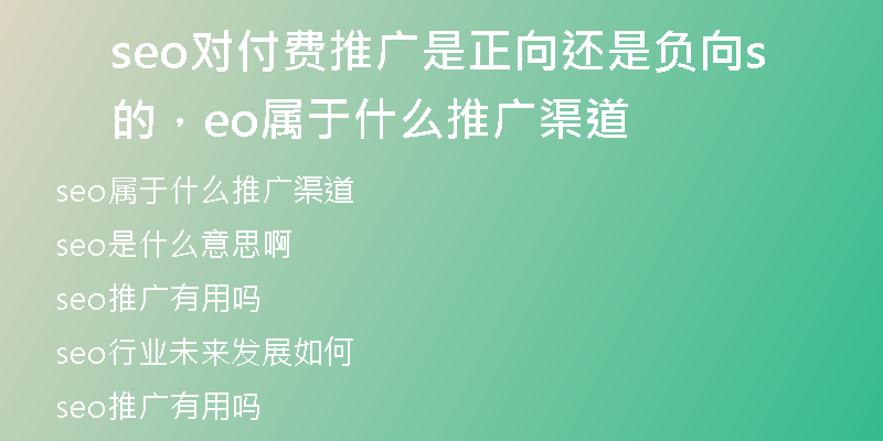 seo对付费推广是正向还是负向的，seo属于什么推广渠道