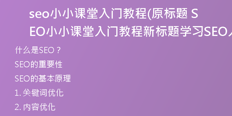 seo小小课堂入门教程(原标题 SEO小小课堂入门教程新标题 学习SEO入门的小小课程)