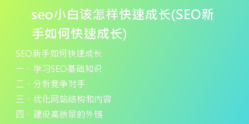 seo小白该怎样快速成长(SEO新手如何快速成长)