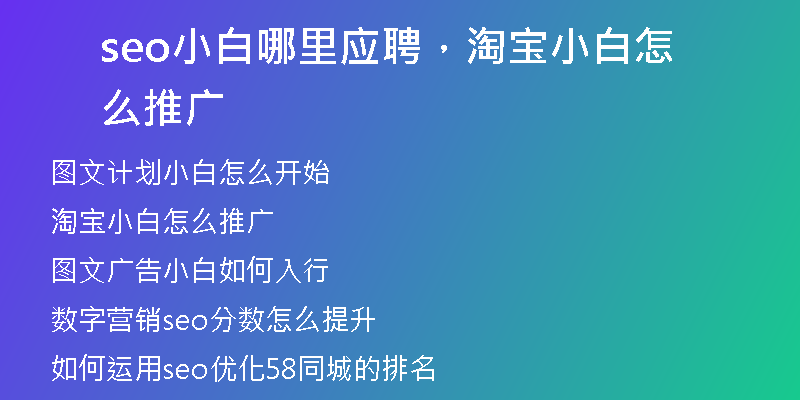 seo小白哪里应聘，淘宝小白怎么推广