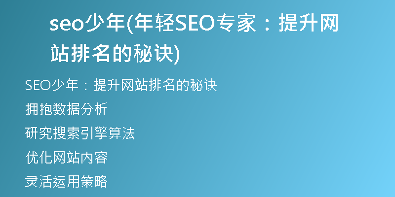 seo少年(年轻SEO专家:提升网站排名的秘诀)