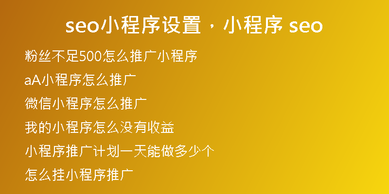 seo小程序设置，小程序 seo