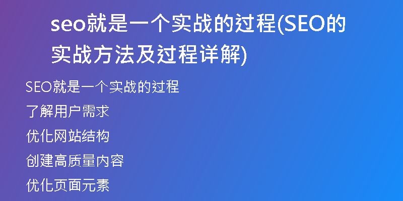 seo就是一个实战的过程(SEO的实战方法及过程详解)