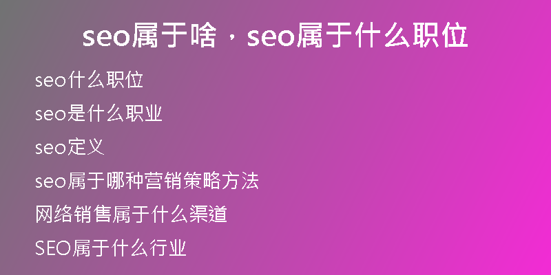 seo属于啥，seo属于什么职位
