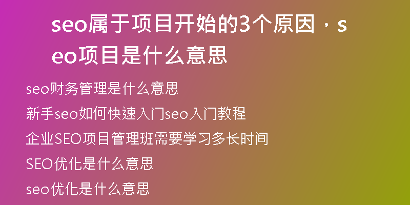 seo属于项目开始的3个原因，seo项目是什么意思