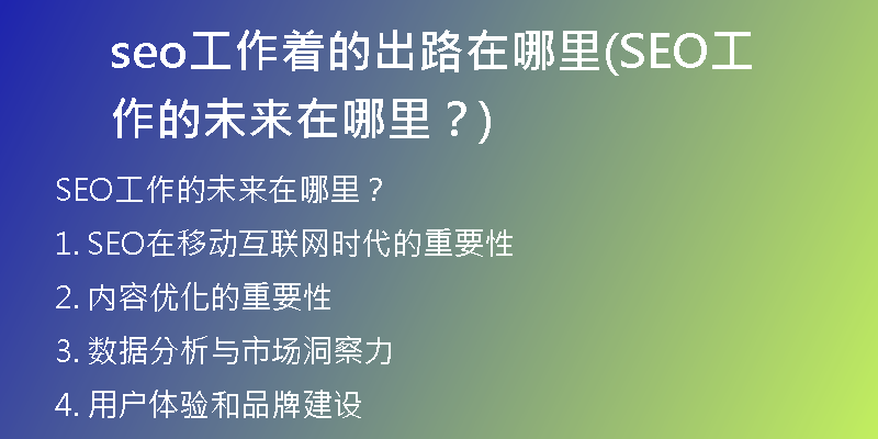 seo工作着的出路在哪里(SEO工作的未来在哪里？)