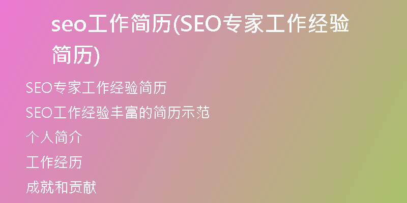seo工作简历(SEO专家工作经验简历)