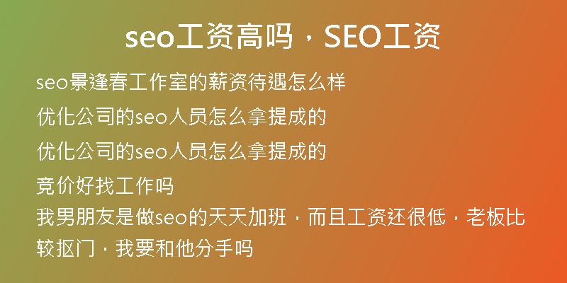 seo工资高吗，SEO工资