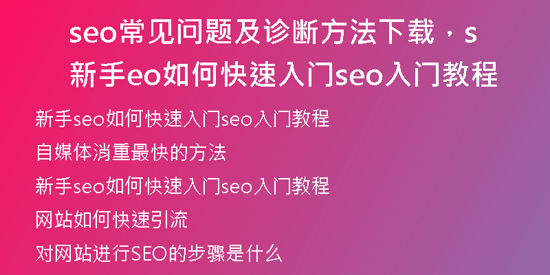 seo常见问题及诊断方法下载，新手seo如何快速入门seo入门教程