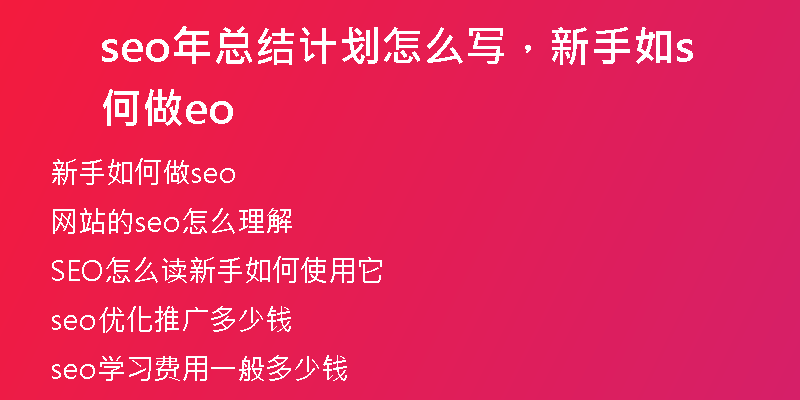 seo年总结计划怎么写，新手如何做seo