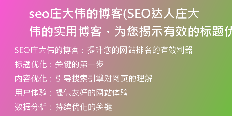 seo庄大伟的博客(SEO达人庄大伟的实用博客，为您揭示有效的标题优化技巧)