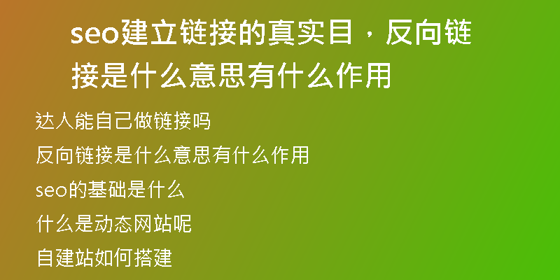 seo建立链接的真实目，反向链接是什么意思有什么作用