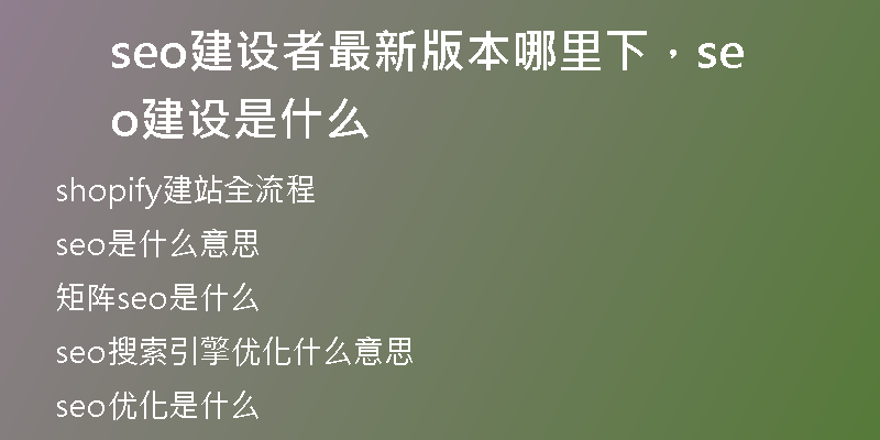 seo建设者最新版本哪里下，seo建设是什么