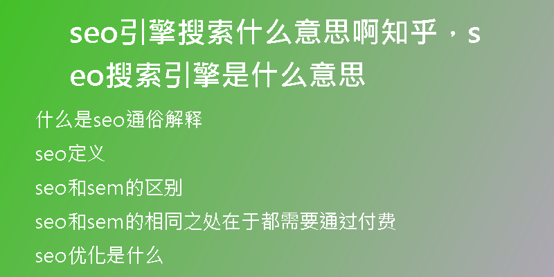seo引擎搜索什么意思啊知乎，seo搜索引擎是什么意思