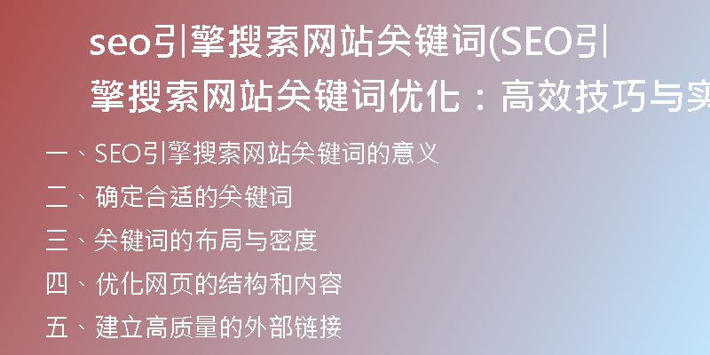seo引擎搜索网站关键词(SEO引擎搜索网站关键词优化：高效技巧与实用经验)