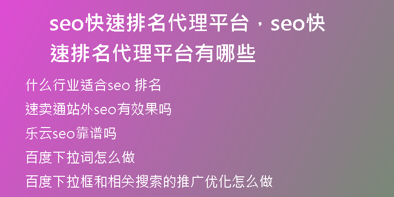 seo快速排名代理平台，seo快速排名代理平台有哪些