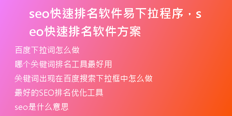 seo快速排名软件易下拉程序，seo快速排名软件方案