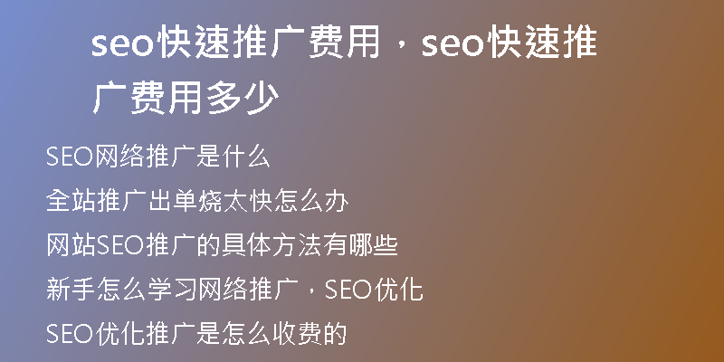 seo快速推广费用，seo快速推广费用多少