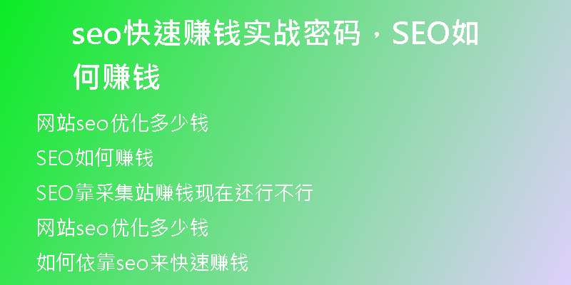 seo快速赚钱实战密码，SEO如何赚钱