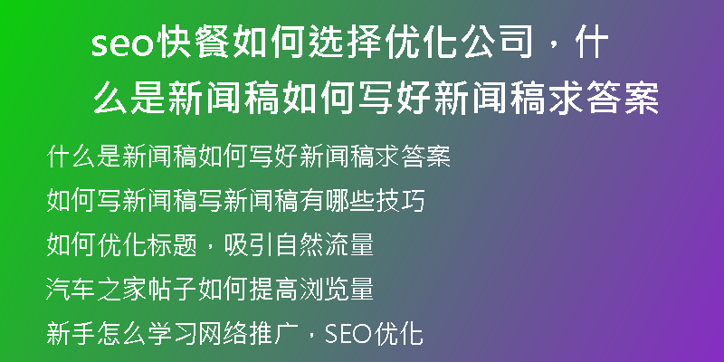 seo快餐如何选择优化公司，什么是新闻稿如何写好新闻稿求答案