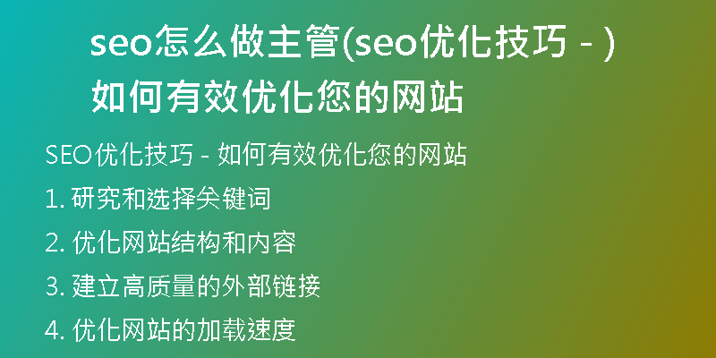 seo怎么做主管(seo优化技巧 - 如何有效优化您的网站)