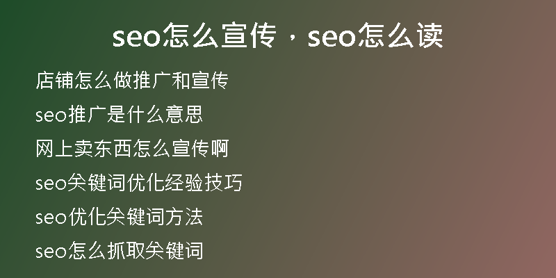 seo怎么宣传，seo怎么读