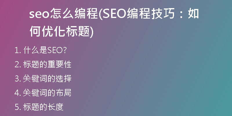 seo怎么编程(SEO编程技巧:如何优化标题)