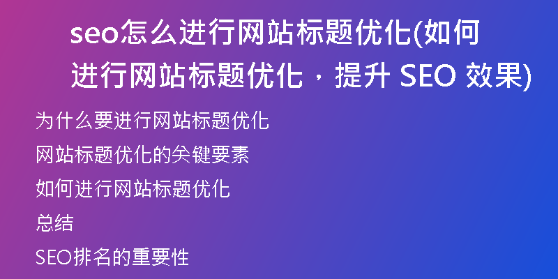 seo怎么进行网站标题优化(如何进行网站标题优化，提升 SEO 效果)
