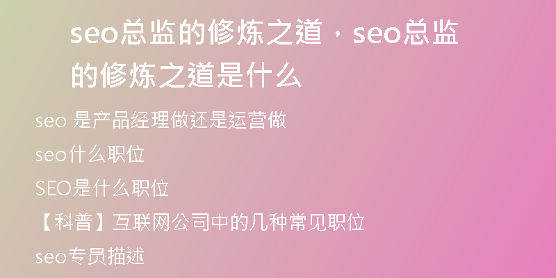 seo总监的修炼之道，seo总监的修炼之道是什么