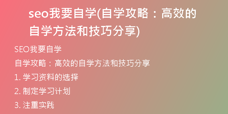 seo我要自学(自学攻略：高效的自学方法和技巧分享)