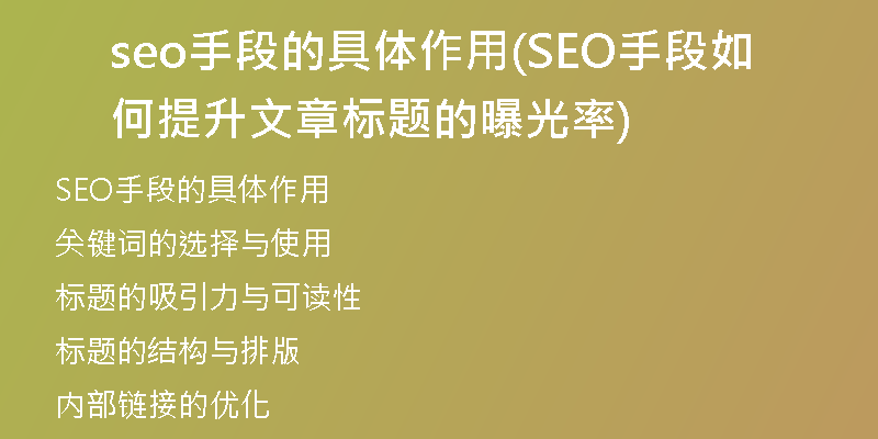 seo手段的具体作用(SEO手段如何提升文章标题的曝光率)