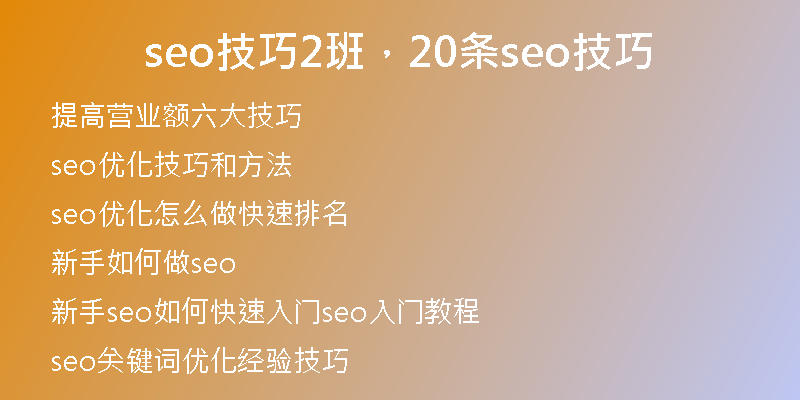 seo技巧2班，20条seo技巧