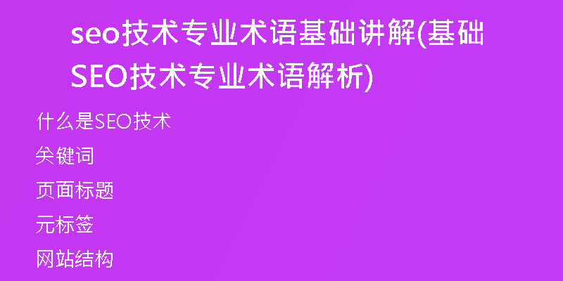 seo技术专业术语基础讲解(基础SEO技术专业术语解析)