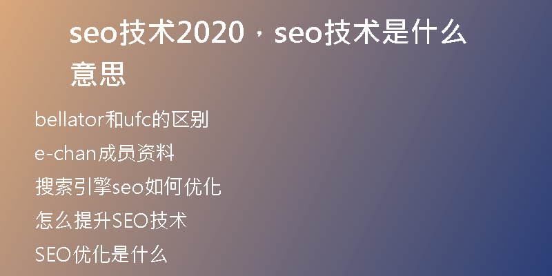 seo技术2020，seo技术是什么意思