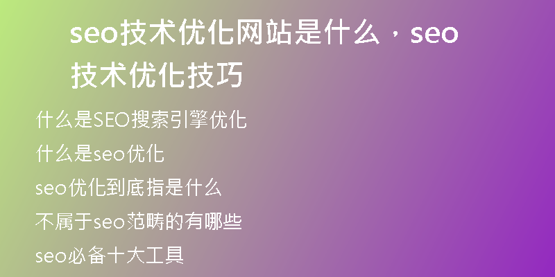seo技术优化网站是什么，seo技术优化技巧