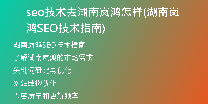 seo技术去湖南岚鸿怎样(湖南岚鸿SEO技术指南)