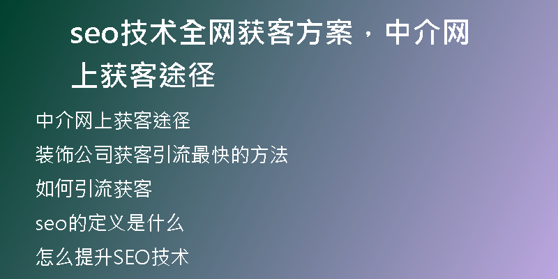 seo技术全网获客方案，中介网上获客途径