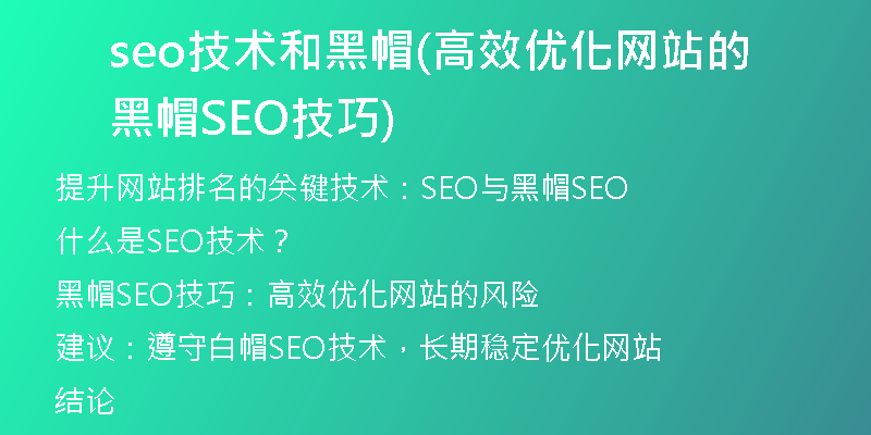 seo技术和黑帽(高效优化网站的黑帽SEO技巧)